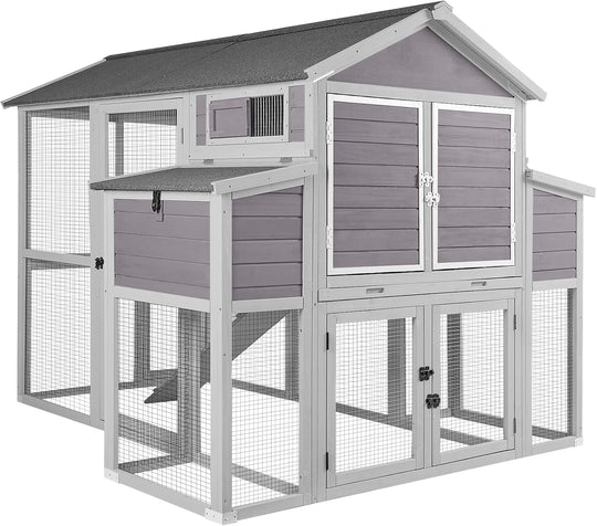 MEDEHOO Wooden Chicken Coop for 8 - 10 Chicken, Extra Large with Nesting Box Gray