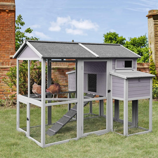 Large Chicken Coops for 6-10 Chickens, Hen House with 2 Nesting Boxes, Poultry Cage with Ramps and Run, Waterproof Roof AIR48-3