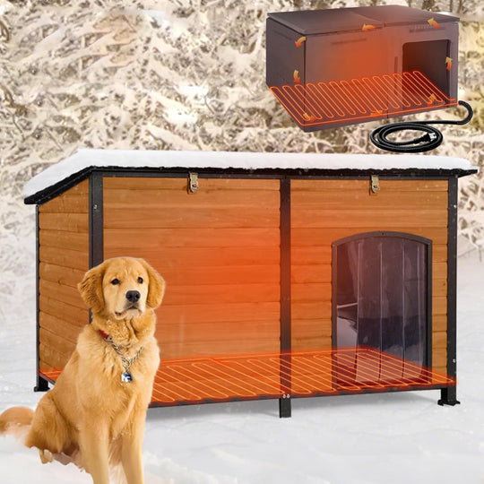 MEDEHOO Heated Dog House Outdoor Extra Large 59" Dog Kennel with Insulation Liner Strong Iron Frame Construction Pet Cage with Insulted Liner Keep Warm in Winter Weatherproof Design, Heater Include AIR63-HP-WM