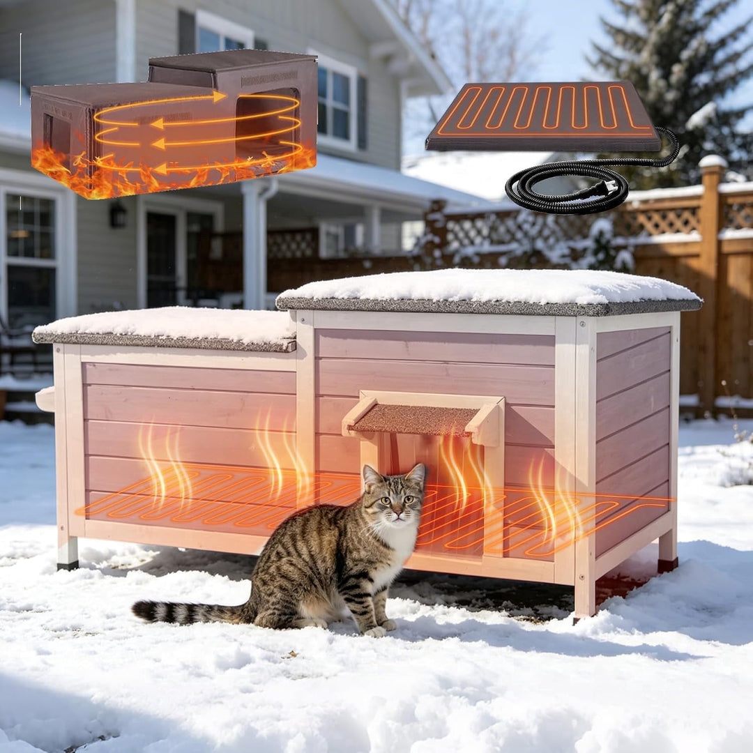 MEDEHOO Heated Cat House Outdoor Cat House Insulated Large Weatherproof Feral Cat Shelter with Heated Pad, Insulated All-Round Thermal Liner, Escape Door for 1-4 Cats