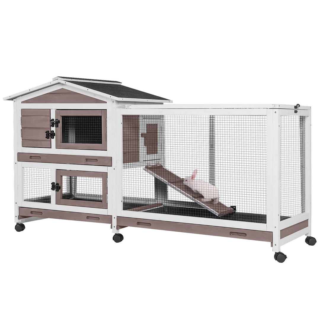 BUTINGLALE Rabbit Hutch with Chew-Resistant Ramp Indoor Bunny Cage Outdoor Guinea Pig Cage with Wheels and Leakproof Tray AIR19-B-N