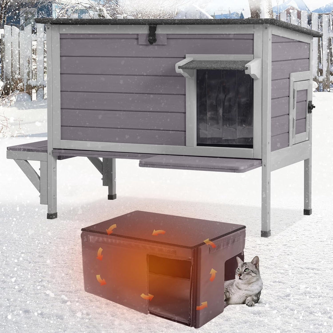 BUTINGLALE Insulated Outdoor Cat House with 0.78" Thick Liner - 6-Side All-Around Insulation, 3 Escape Doors &amp; Elevated Moisture-Proof Base - Weatherproof Feral Cat Shelter AIR91IN-AD