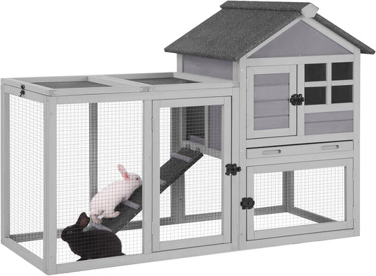 BUTINGLALE 51.6" L Chicken coop Outdoor Rabbit Hutch Indoor Bunny Cage Expandable Duck House(Grey) XZ7002-N1