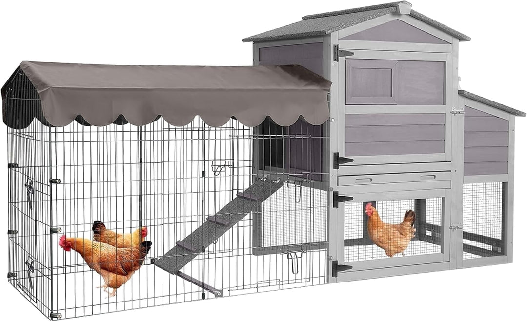 MEDEHOO Chicken Coop with Wheels Large Mobile Chicken House with Metal Run Outdoor Poultry Cage with Waterproof Roof,Nesting Box AIR7008-JO-WM