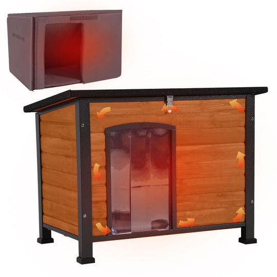 MEDEHOO Insulated Outdoor Dog House with Insulated Liner for Winter Weatherproof Dog Kennel All-Around Iron Frame AIR74-IN-WM