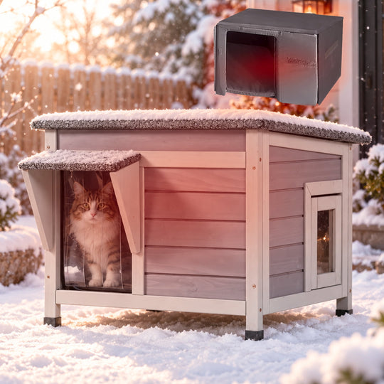 MEDEHOO Insulated Outdoor Cat House with 6-Sided Liner and Raised Floor, Wooden Winter Shelter