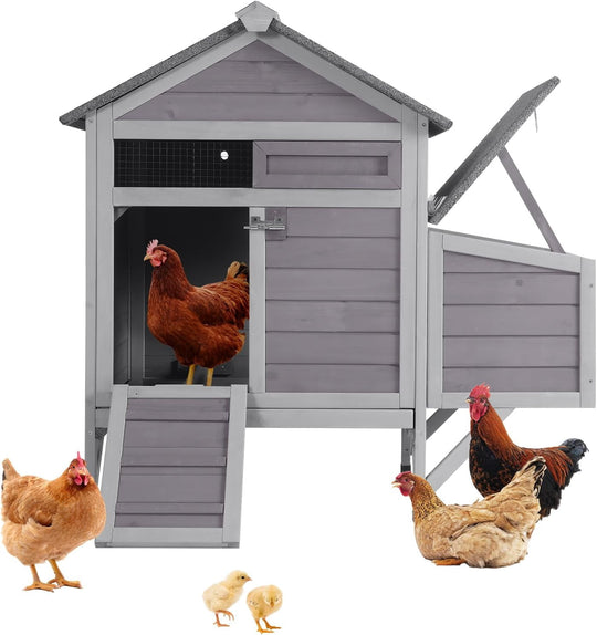 MEDEHOO Small Chicken Coop with 2 Nesting Boxes, Wooden Hen House for 1-2 Chickens, Waterproof Asphalt Roof Poultry Hutch with Wildlife-Proof Latches, Roosting Bar and 4 Ground-Clearing Legs AIR7020-D11-WM