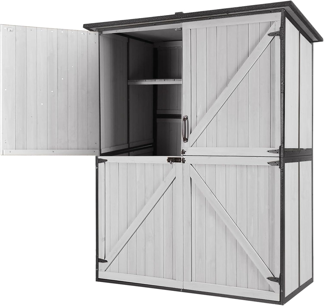 MEDEHOO Outdoor Storage Shed with Metal Frame,Wooden Tool Cabinet with Adjustable Shelfs, House Garden Shed for Backyard Garden Patio Lawn