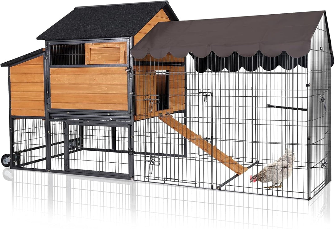 Ultimate Chicken Coop with Wheels - Spacious 85" Metal Frame Chicken House with Nesting Box and Leakproof Pull-on Tray - Chicken Tractor Portable &amp; Waterproof, Perfect for Chickens! AIR7006-L