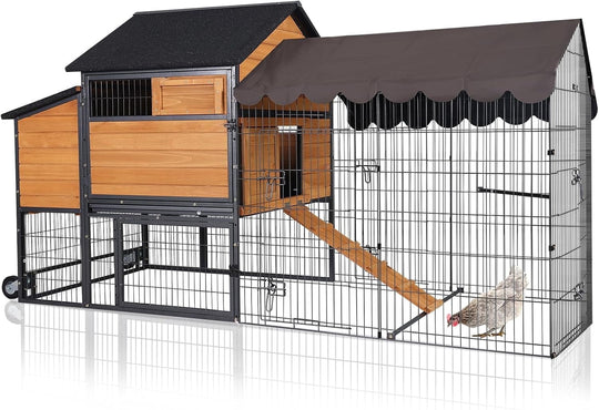 Ultimate Chicken Coop with Wheels - Spacious 85" Metal Frame Chicken House with Nesting Box and Leakproof Pull-on Tray - Chicken Tractor Portable &amp; Waterproof, Perfect for Chickens! AIR7006-L