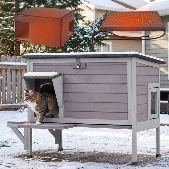 MEDEHOO Heated Outdoor Cat House with Heating Pad &amp; Insulated Liner, Weatherproof Feral Stray Cat Shelter for Winter, Windproof &amp; Waterproof, Fits 1-3 Cats AIR91-IN-MA-WM