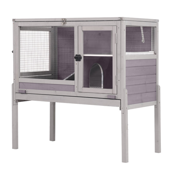 MEDEHOO Indoor Guinea Pig Cage Rabbit Hutch with Chew-Proof Ramp, 2-Story Wooden Bunny House with Pull-Out Trays &amp; Leakproof PVC Layer, Small Animal Cages with Detachable Legs (Gray) AIR53-DG-PD
