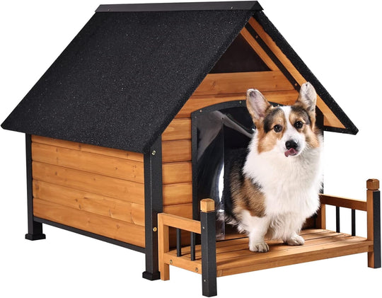 MEDEHOO Dog House Outdoor Indoor Wooden Dog Cage with All Iron Frame Anti-Chewing for Small Medium Large Dogs Use,Raise Floor with Customized Plastic Feet Pad