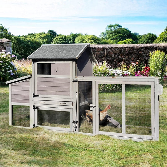 78" Mobile Chicken Coop with Wheels for 4-6 Chickens, Large Wooden Hen House Duck Cage with Run, Nesting Box, Pull-Out Tray, Waterproof Asphalt Roof Mark-AIR27-4