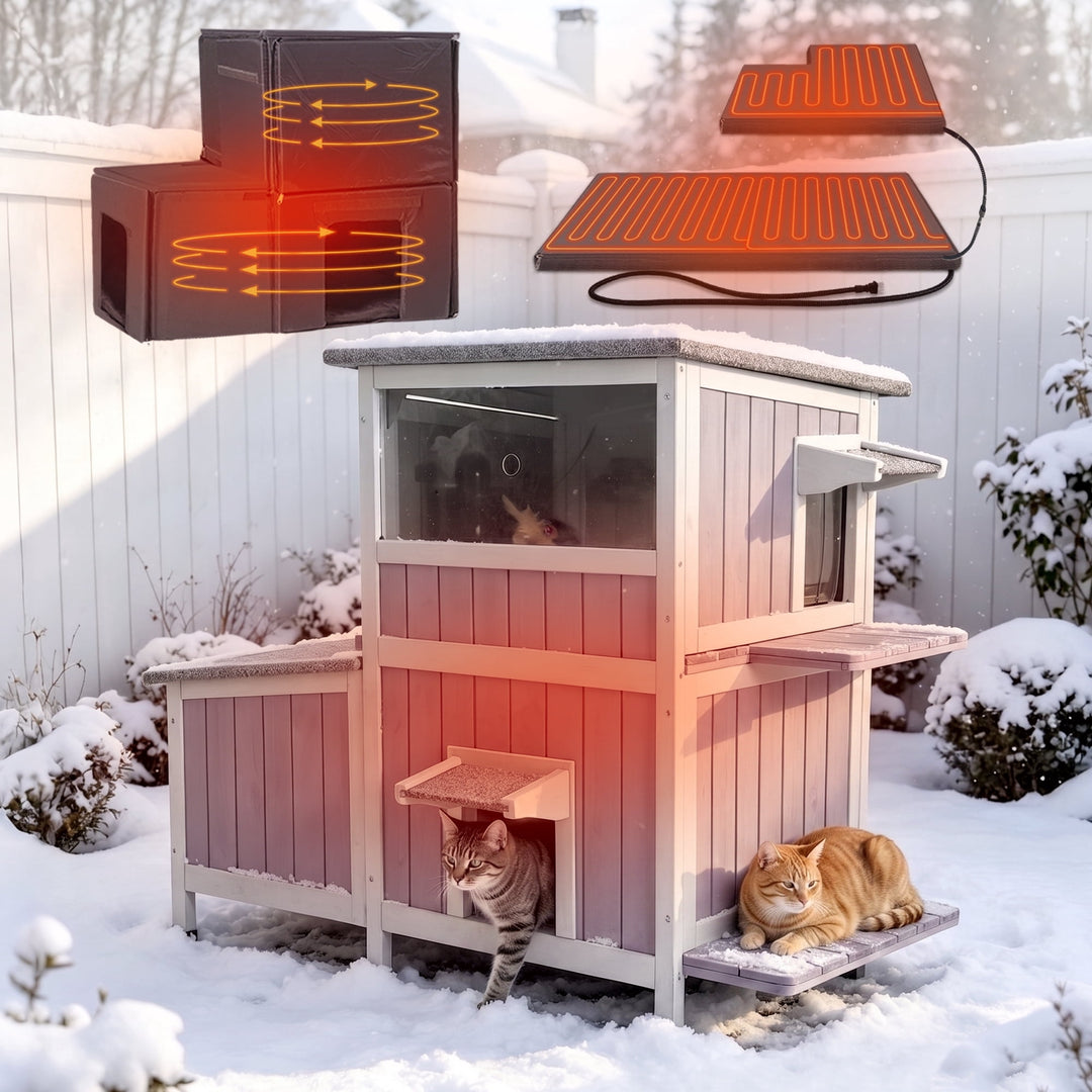 MEDEHOO Heated Cat House for Outside Indestructible Outdoor Cat House Insulated Large Weatherproof Feral Cat Shelter with Heating Pad, Insulated Thermal Liner for 1-5 Barn Cats (Winter-Ready)