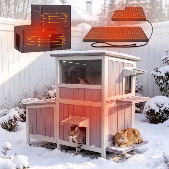 MEDEHOO Heated Cat House for Outside Indestructible Outdoor Cat House Insulated Large Weatherproof Feral Cat Shelter with Heating Pad, Insulated Thermal Liner for 1-5 Barn Cats (Winter-Ready)