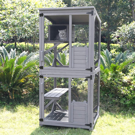 MEDEHOO Cat House Outdoor Catio Cat Enclosure Wheels Large Movable Cat Cages Indoor for Mulitiple Cats with Tarp Roof,Platforms,Resting Box 70.9" AIR22-002J