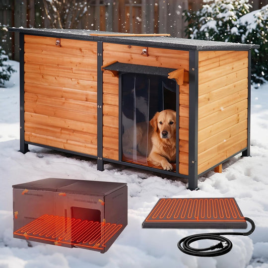 MEDEHOO Extra Large Heated Dog House Outdoor Insulated for Outside Dogs with Heating Pad Heating Pad for Cold Weather AIR63-IN-K-WM