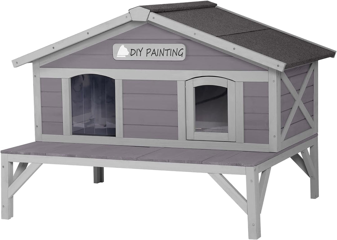 MEDEHOO Outdoor Cat House for Winter Feral Cat Shelter Weatherproof Large Opening Roof Escape Door AIR092-WM