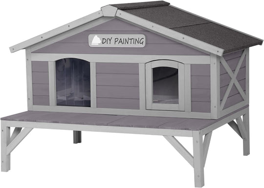 MEDEHOO Outdoor Cat House for Winter Feral Cat Shelter Weatherproof Large Opening Roof Escape Door AIR092-WM