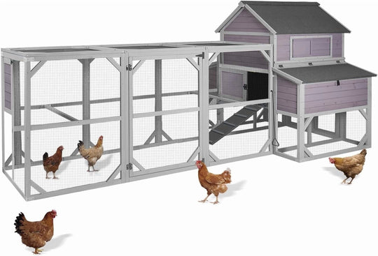 MEDEHOO Chicken Coop 41ft² Large Outdoor Chicken House with Run Multi-Level Hen House Poultry Cage with Nesting Box,Waterproof Roof AIR46-M-00J