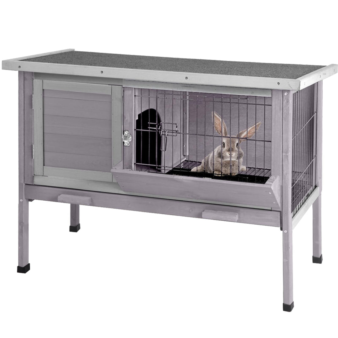 BUTINGLALE Guinea Pig Cage Indoor Wooden Rabbit Hutch with Metal Floor Grid and Removable Tray for Easy Cleaning, Bunny Cages Outdoor Waterproof Roof and Elevated Legs AIR01-B-N