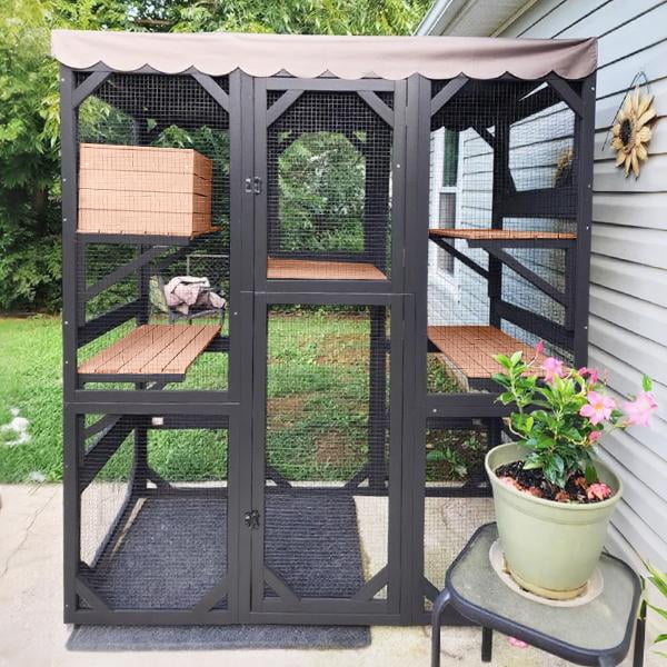 MEDEHOO Catio Large Cat House Outdoor Walk in Outdoor Cat Enclosure Indoor Cage Kitty Condo Playpen with Door, Platform, Scratch Post, Hammock AIR37-M-WB-3