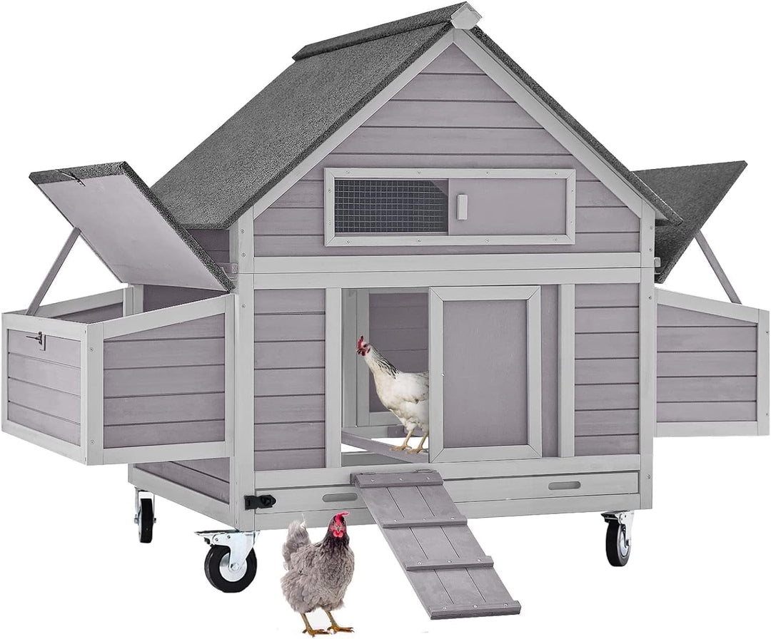 MEDEHOO Chicken Coop on Wheels Movable Hen House with Two Nesting Boxes, Large Poultry Cage Outdoor Duck Cage AIR677-WM