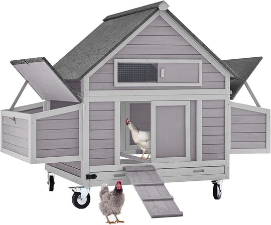 MEDEHOO Chicken Coop on Wheels Movable Hen House with Two Nesting Boxes, Large Poultry Cage Outdoor Duck Cage AIR677-WM