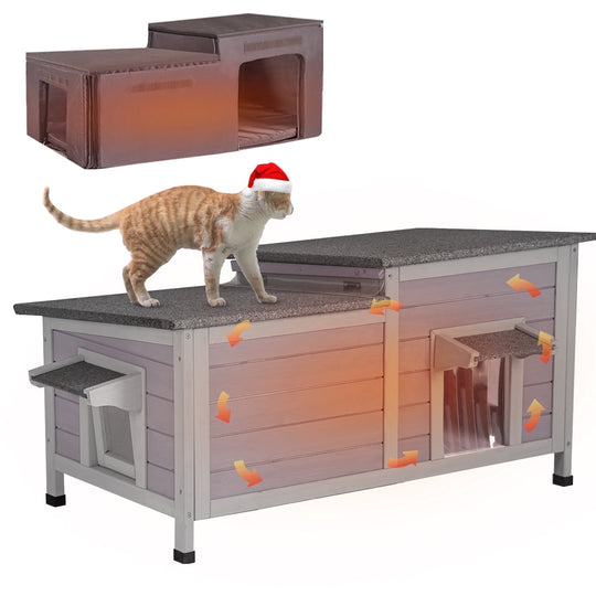 MEDEHOO Cat House Outdoor Feral Kitty Shelter with Insulated Liner Weatherproof Roof Cat Home for Winter,Roomly AIR93-IN-0J-WM2
