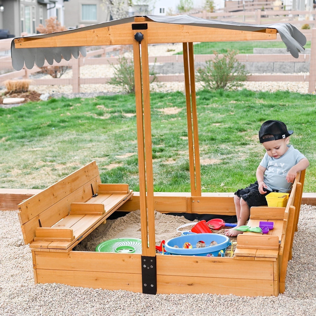 Kids Sand Boxes with Canopy Sandboxes with Covers Foldable Bench Seats,Children Outdoor Playset BSRG055