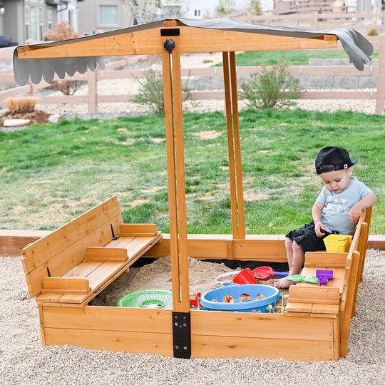 Kids Sand Boxes with Canopy Sandboxes with Covers Foldable Bench Seats,Children Outdoor Playset BSRG055