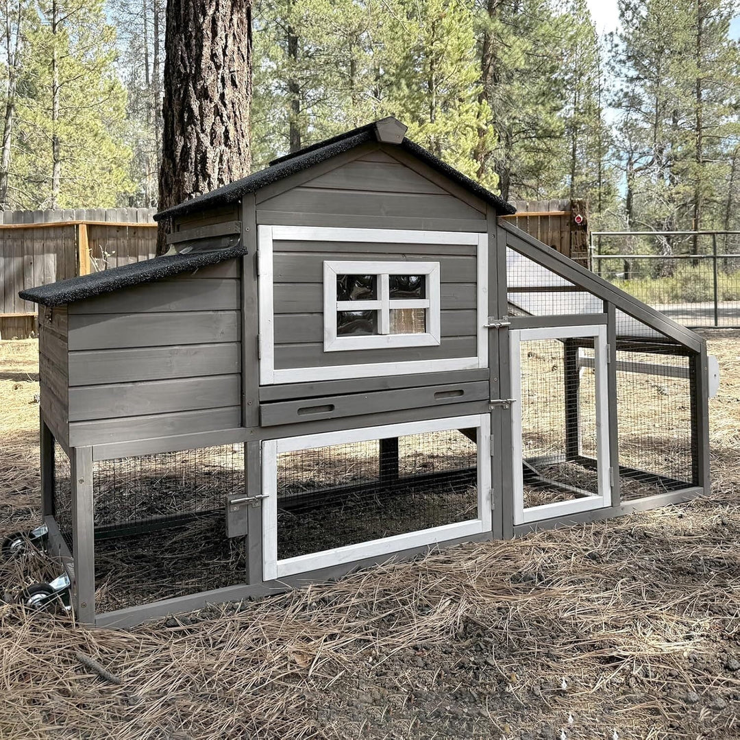 MEDEHOO Mobile Chicken Coop with Wheels Expandable Chicken Tractor Outdoor Hen House for 2-4 Chickens 67.3" L(Brown) AIR23-C-AA-WM