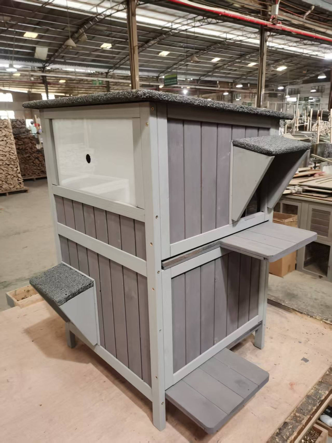 MEDEHOO Outdoor Feral Cat House 2-Story Cat Cottage Kitten Shelter with Window 24.02"D x 33.86"W x 7.28"H