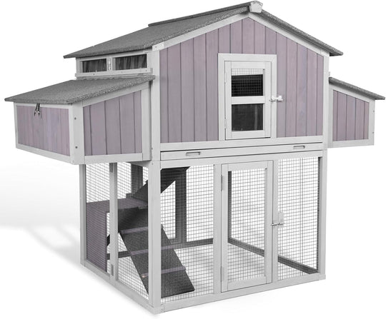 MEDEHOO Foldable Chicken Coop Fast Assembly Large Outdoor Hen House 69.8" L for 4-6 Chickens with Four Nesting Box, Three Perches AIR66-N1-WM