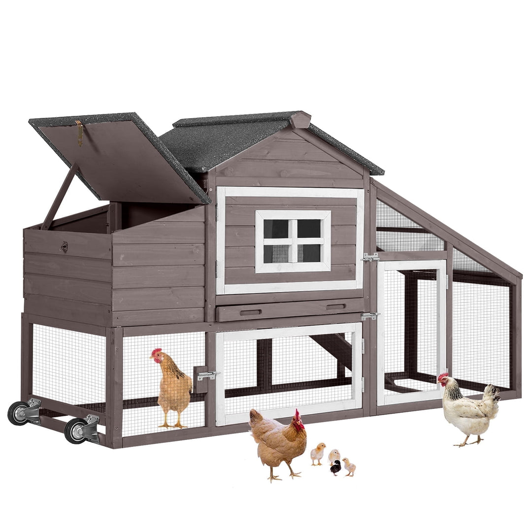 MEDEHOO Mobile Chicken Coop with Wheels for 2-4 Chickens, Weatherproof Chicken House Poultry Cage with Nesting Box, Leakproof Pull-Out Tray for Outdoor Backyard, Brown