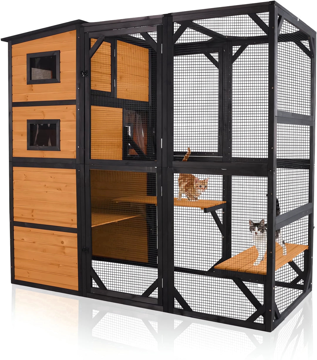 MEDEHOO 77" Large Catio Cat Enclosure for Outdoor, Weatherproof Window Catio with Roof, with 4 Resting Platforms, Indestructible Feral Cat Shelter for Backyard