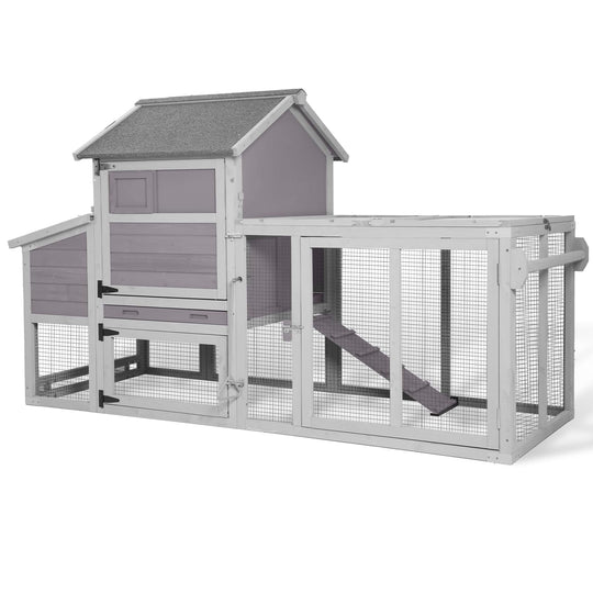 MEDEHOO Mobile Chicken Coop with Wheels Expandable Hen House with Two-Section Nesting Box, Predator-Resistant Locks, UV-Resistant Roof, Large Poultry Cage, Gray AIR27-WM