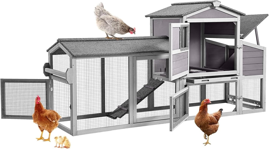 MEDEHOO 80" Mobile Chicken Coop with Wheels - Weatherproof Wooden Hen House, Outdoor Poultry Cage &amp; Nesting Box Run, Expandable Design Chicken Coop-AIR61-MA