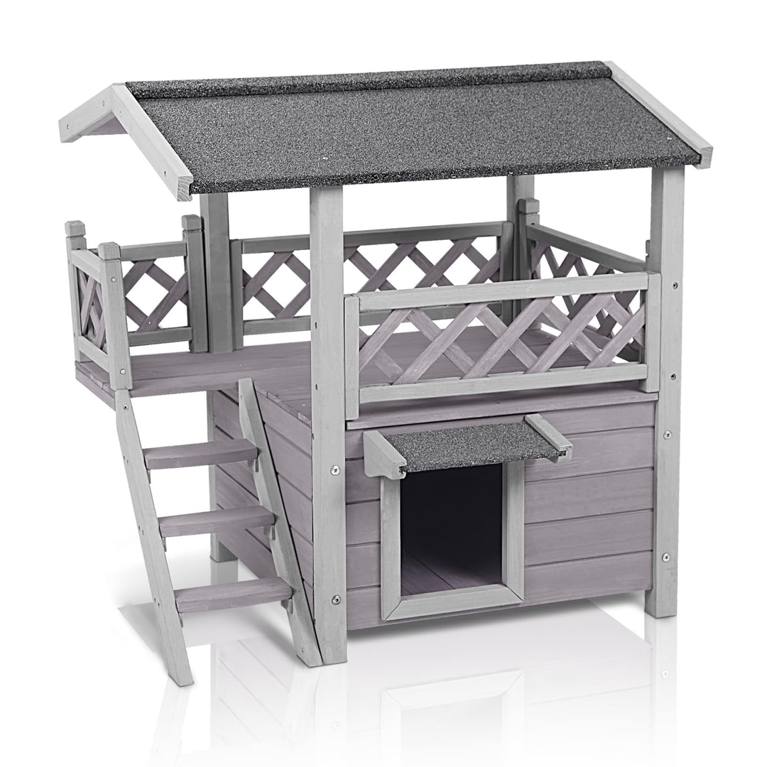 BUTINGLALE Cat House Outdoor Weatheproof Feral Cat Shelter Wooden Cat Condos for Winter Large Balcony AIR09-N1