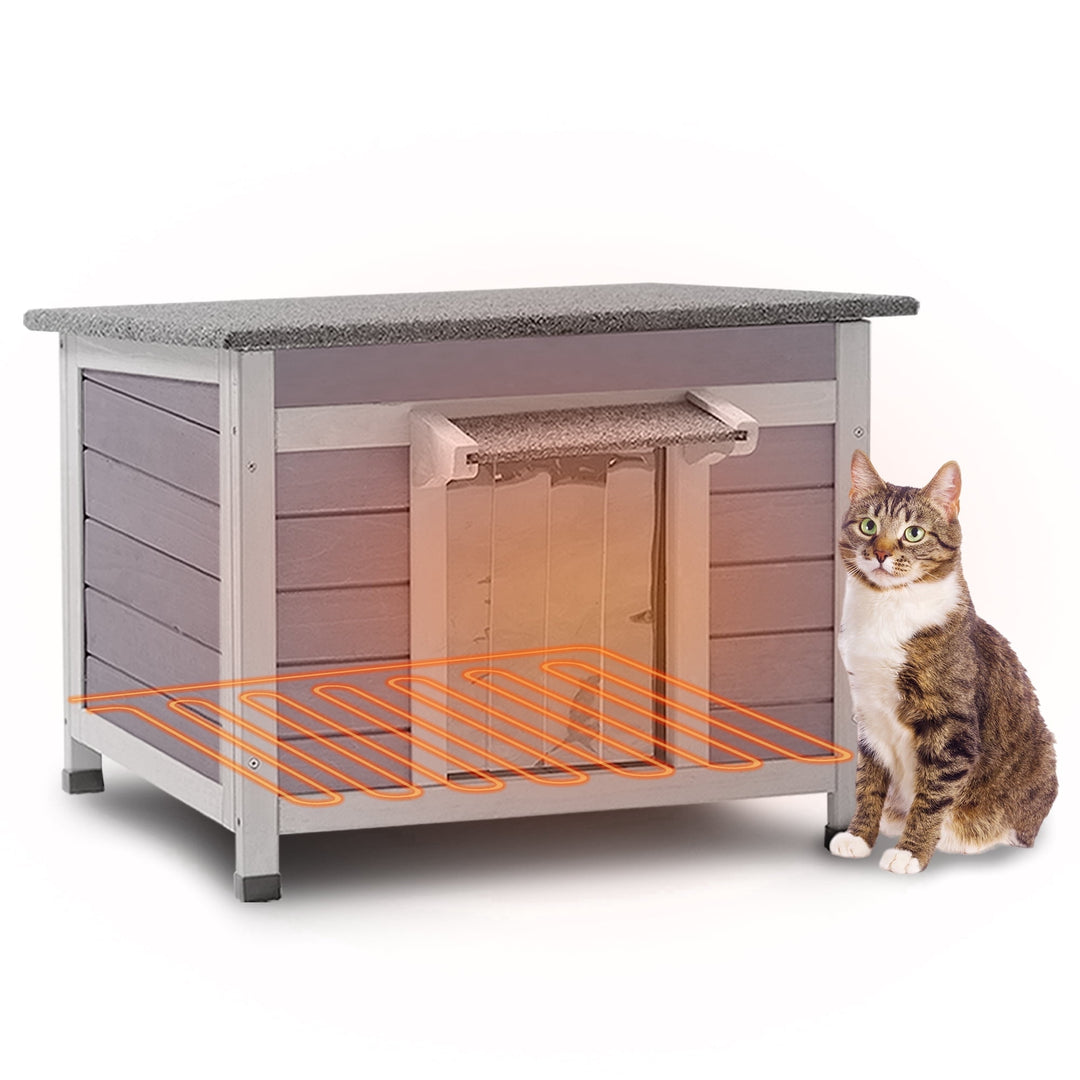 MEDEHOO 24" Heated Outdoor Cat House, Insulated Feral Cat Shelter for Extreme Cold Winter with Safe Electric Heat Mat &amp; 6-Side Thermal Liner, Light Brown AIR12-WB-HP-GE-WM2