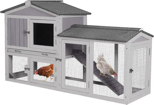 Chicken Coop Outdoor, Wooden Chicken House with Leakproof Tray and Waterproof Roof, Small Chicken Coops for 2 Chickens, Duck House, Rabbit Hutch (Gray) CK02-4DML-WM