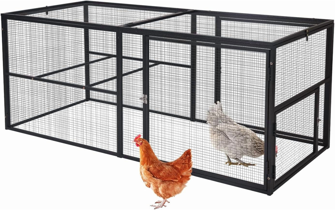 MEDEHOO Heavy-Duty Metal Chicken Coop Run Extension - 14.3 sq ft Lockable Outdoor Playpen for Chickens, Ducks, Rabbits | Predator-Proof Design, Expandable Panels &amp; Weather-Resistant Frame Run-AIR29-MA-WM