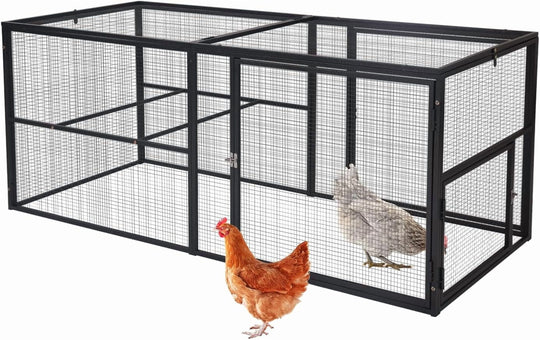 MEDEHOO Heavy-Duty Metal Chicken Coop Run Extension - 14.3 sq ft Lockable Outdoor Playpen for Chickens, Ducks, Rabbits | Predator-Proof Design, Expandable Panels &amp; Weather-Resistant Frame Run-AIR29-MA-WM