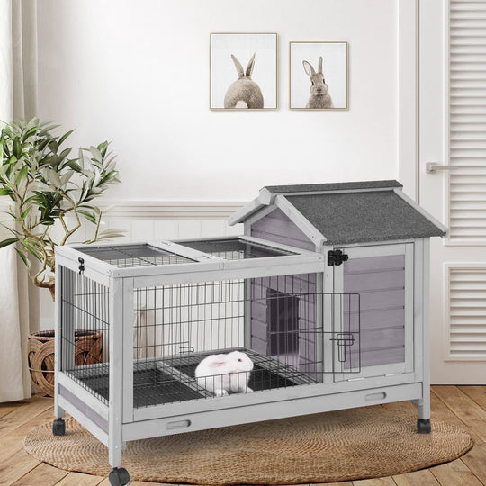 BUTINGLALE Rabbit Hutch Indoor Outdoor Rabbit Cage Bunny Cage with Run,No Leak Pull Out Tray,Wire Fence AIR24-G