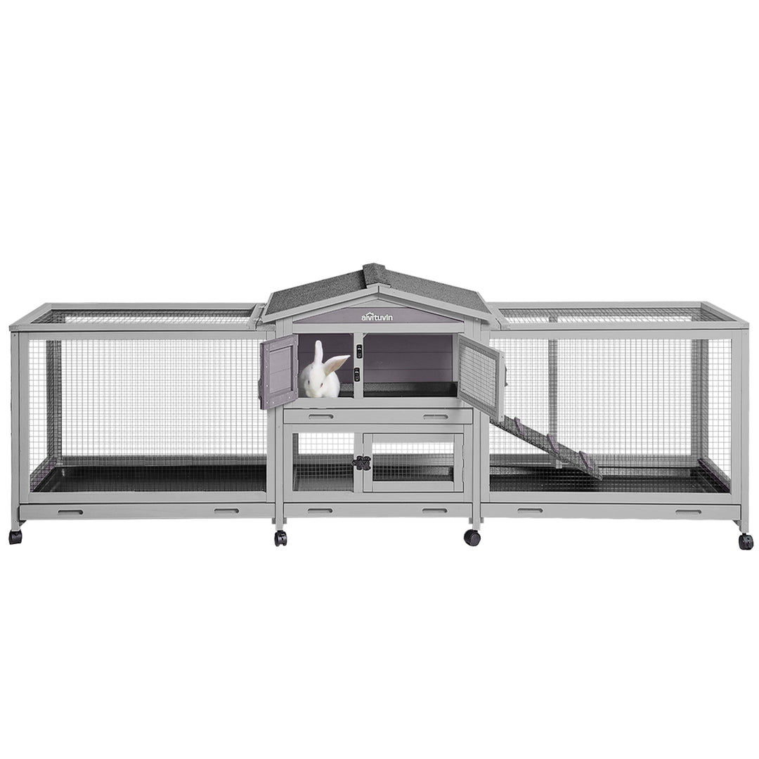 MEDEHOO Wood Rabbit Hutch Bunny Cage with Wheels Small Pet House for Guinea Pig Indoor &amp; Outdoor - Expand Style AIR65-WM