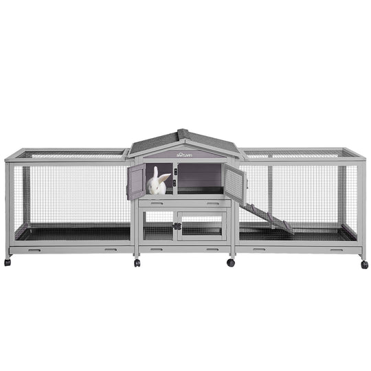 MEDEHOO Wood Rabbit Hutch Bunny Cage with Wheels Small Pet House for Guinea Pig Indoor &amp; Outdoor - Expand Style AIR65-WM