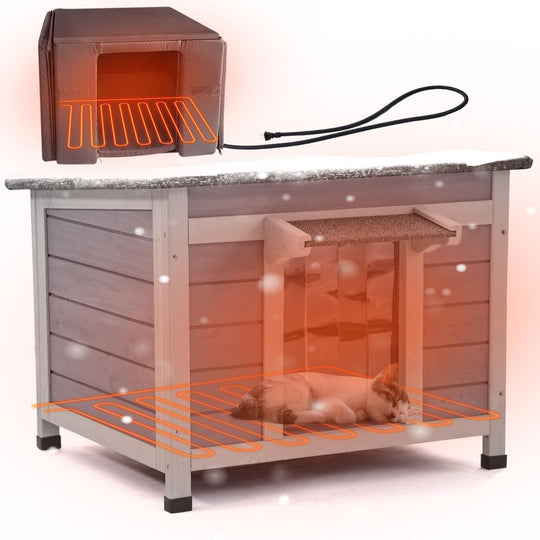 MEDEHOO Heated Outdoor Cat House for Winer, Cat House for Outdoor Cats Insulated Feral Cat Shelter AIR12-IN-HPS-WM