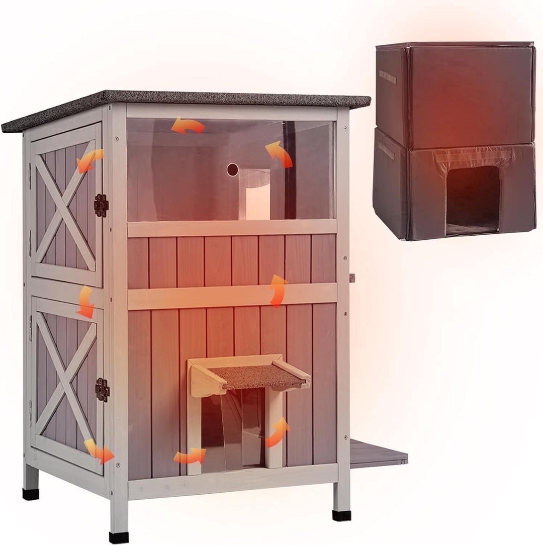 MEDEHOO Insulated Cat House Outdoor Feral Cat Shelter for Winter Weatherproof AIR14-IN-WM