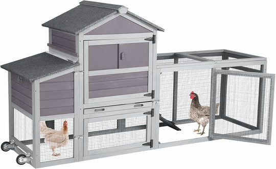 MEDEHOO Chicken Coop Mobile Hen House On Wheels Easy to Move Wooden Poultry Cage with Nesting Box,Opening Wire Netting Roof AIR72-J-WM